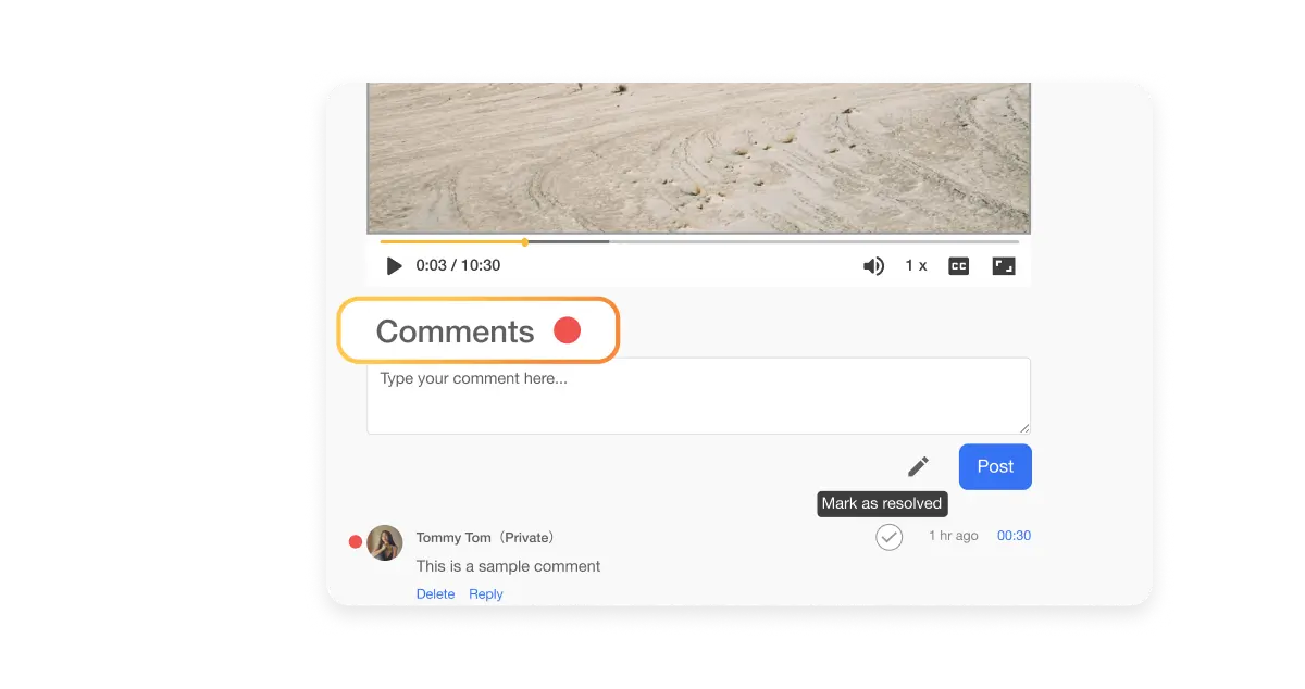 New comments are highlighted with a red dot to ensure no feedback is missed during the review process when you add comments.